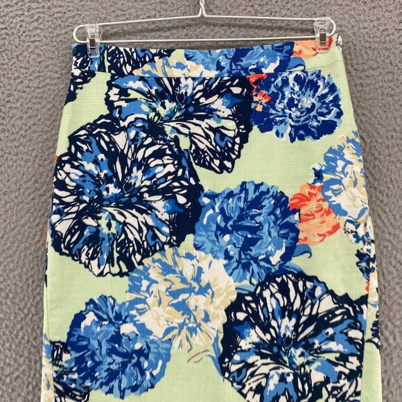 J Crew Skirt Womens 0 Blue Multi Floral Pencil Below Knee Cotton Office Career - Picture 2 of 11